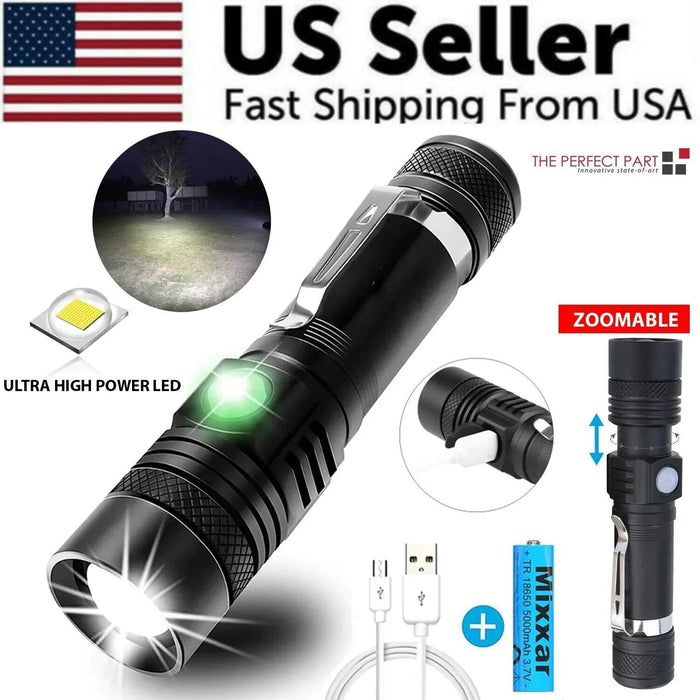 Super Bright 90000LM LED Tactical Flashlight Zoomable with Rechargeable Battery - Lacatang Shop