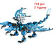 Introducing the New Phantom Ninja Dragon Ship Model from Lacatang Shop, a stunning blue and black LEGO-compatible set featuring a two-headed dragon with intricate detailing. Crafted from non-toxic ABS, this set includes 718 pieces and two figures, highlighted in red text at the top right corner of the packaging. Ideal for fans who enjoy assembling expert-level block toys.