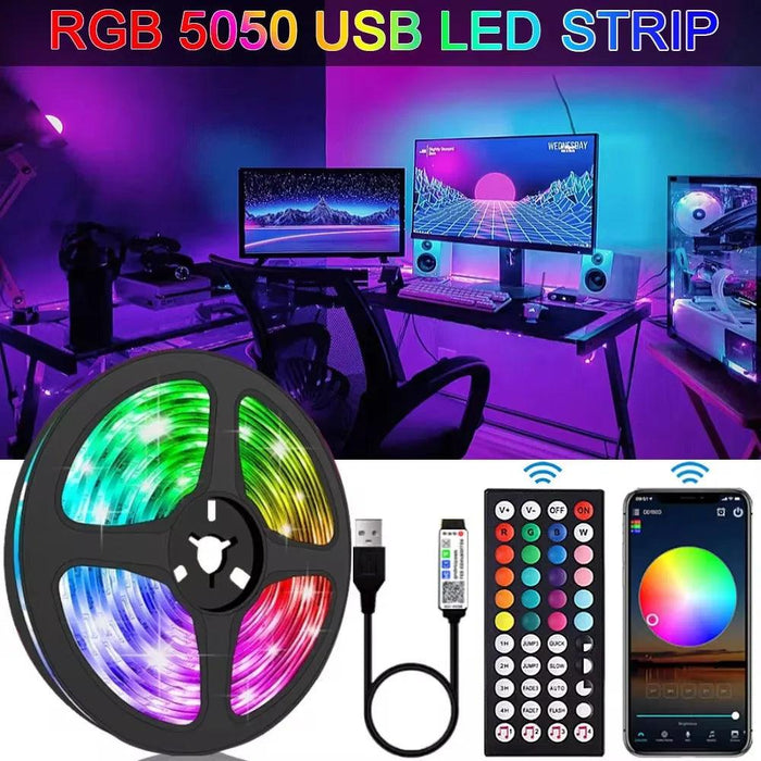 RGB 5050 LED Strip Light Remote App Control TV Led Backlight Flexible Ribbon Tape USB 5V Led Light for PC Gaming Room Decoration - Lacatang Shop