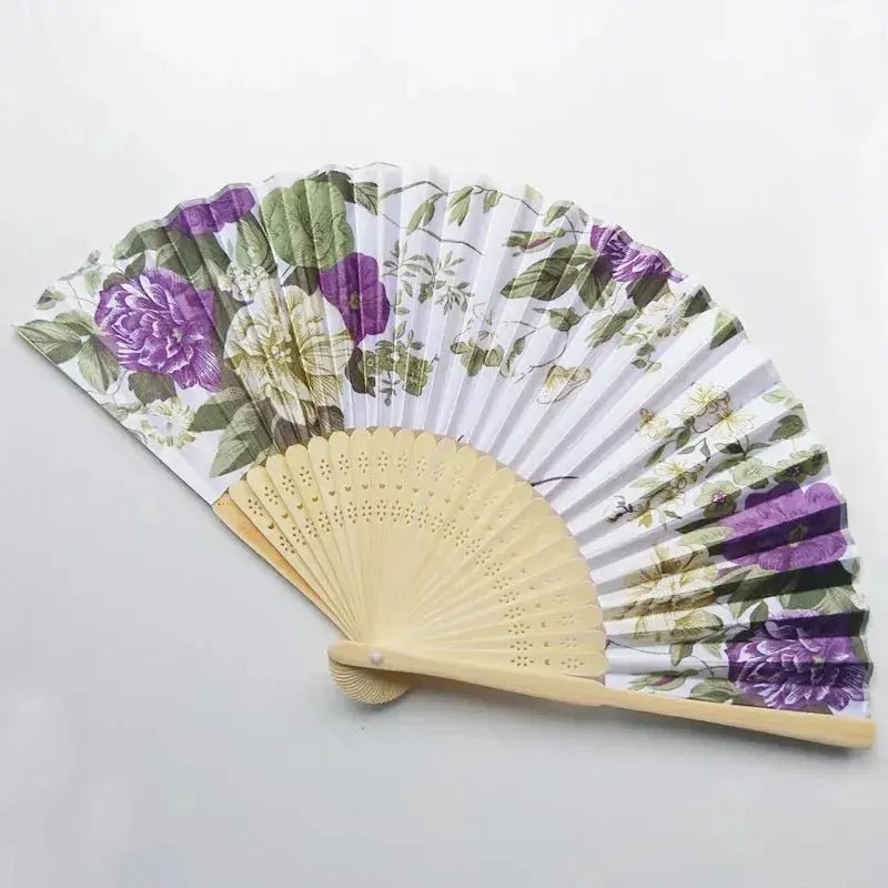 Elegant Floral Bamboo Bone Hand Fan - Foldable Cloth Accessory for Weddings, Parties, and Dance Performances - Lacatang Shop