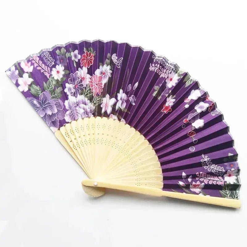 Elegant Floral Bamboo Hand Fan - Foldable Cloth Accessory for Weddings, Parties, and Dance Performances - Lacatang Shop