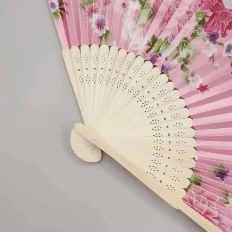 Elegant Floral Bamboo Hand Fan - Foldable Cloth Accessory for Weddings, Parties, and Performances - Lacatang Shop
