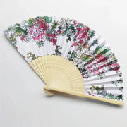Elegant Floral Folding Hand Fan with Bamboo Ribs for Weddings, Parties, and Dance Performances - Lacatang Shop