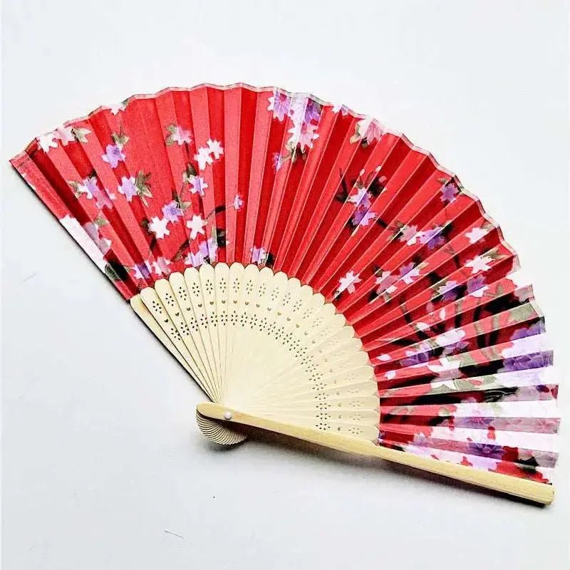 Elegant Handcrafted Foldable Cloth Fans with Bamboo Ribs - Floral Design for Weddings, Parties, and Performance Decor - Lacatang Shop