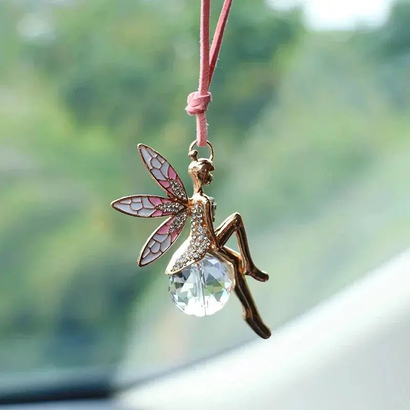 Enchanting Pink Crystal Fairy Pendant for Car Rearview Mirror Decoration - Lacatang Shop