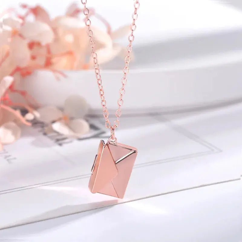 Envelope Locket Necklace with Gold Rose Gold Silver Color Love you Secret Hidden Message Pendant Necklace Gift Jewelry - Lacatang Shop