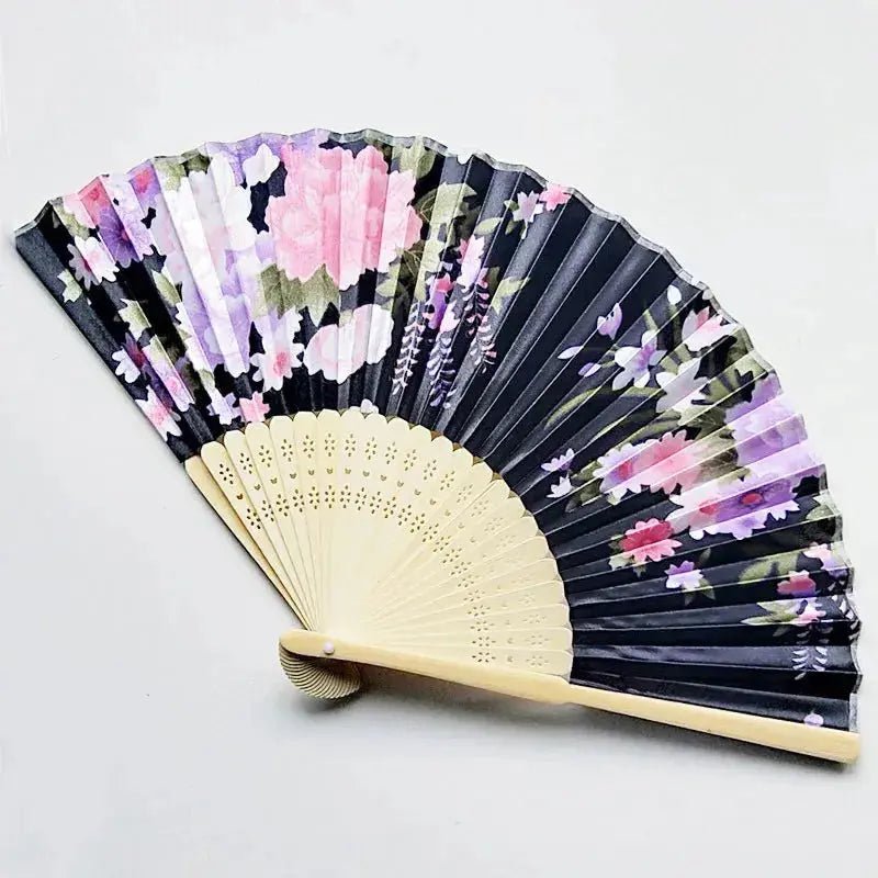 Exquisite Floral Print Bamboo Hand Fan - Foldable Cloth Accessory for Weddings, Parties, and Performances - Lacatang Shop