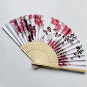 Exquisite Floral Print Bamboo Hand Fan - Foldable Cloth Accessory for Weddings, Parties, and Performances - Lacatang Shop