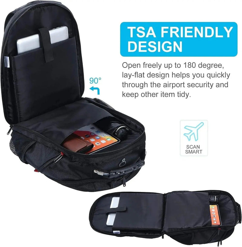 Extra Large Travel Backpack for Men Women: 17 in Laptop Backpacks for School, anti Theft TSA Travel Bag with USB Charging Port, Business Computer Bag (Black) - Lacatang Shop