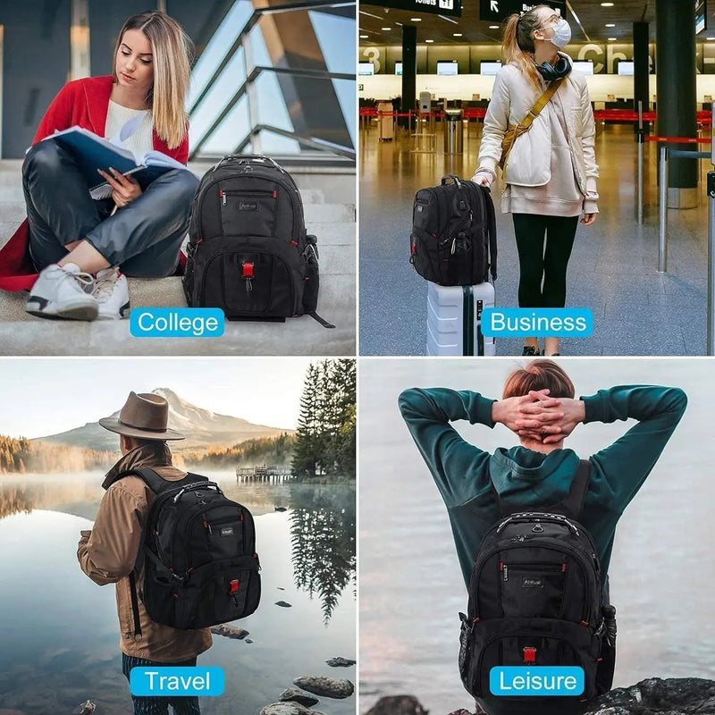Extra Large Travel Backpack for Men Women: 17 in Laptop Backpacks for School, anti Theft TSA Travel Bag with USB Charging Port, Business Computer Bag (Black) - Lacatang Shop