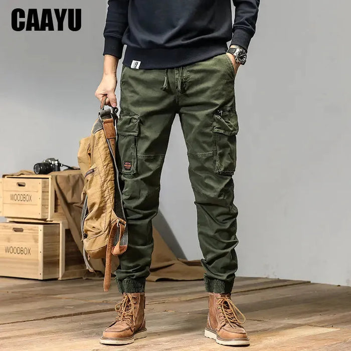 CAAYU Joggers Cargo Pants Mens Casual Y2k Multi-Pocket Male Trousers Sweatpants Streetwear Techwear Military Green Track Pants