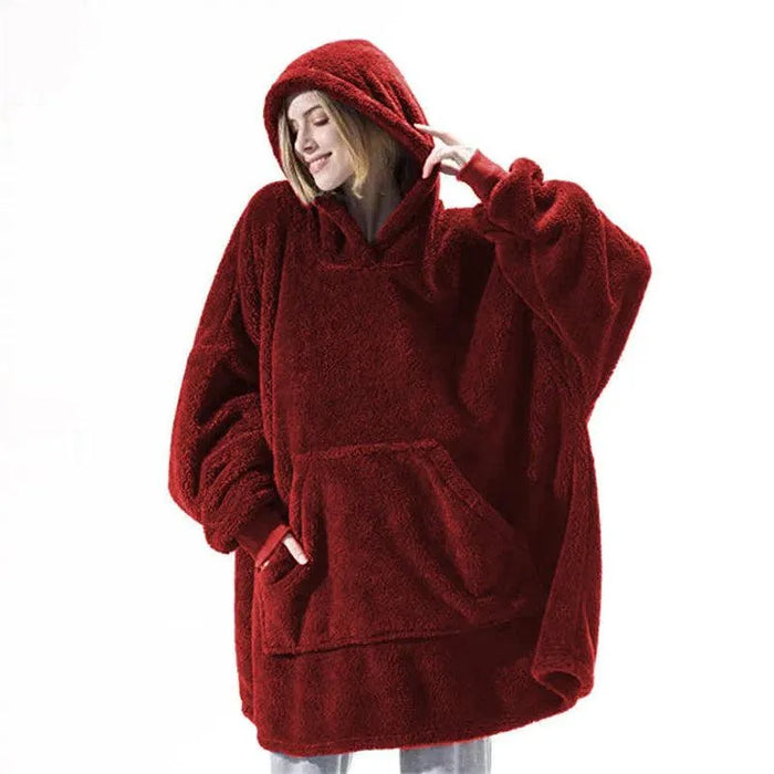 Hoodie Sweatshirt with Big Pocket Tops Sweater Comfortable Loose Double-Sided Fleece Thicker Wearable Blanket - Lacatang Shop