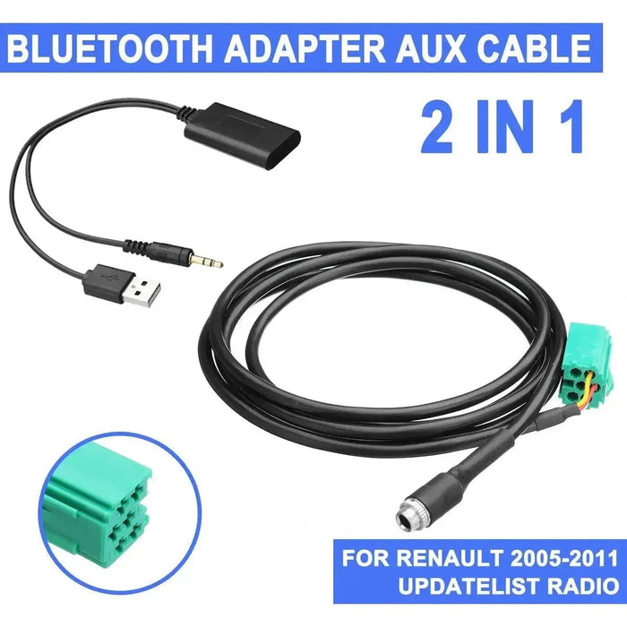 2 IN 1 Wireless bluetooth Receiver Car Stereo USB/AUX Audio AUX Cable Music Adapter Updatelist Radio Kit for Renault 2005-2011 - Lacatang Shop