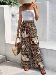 Fashion Women Wide Leg Pants High Waist Thailand Elephant Print Pant Summer Thin Straight Trousers Casual Bottom Female Clothing - Lacatang Shop