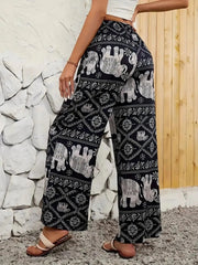 Fashion Women Wide Leg Pants High Waist Thailand Elephant Print Pant Summer Thin Straight Trousers Casual Bottom Female Clothing - Lacatang Shop