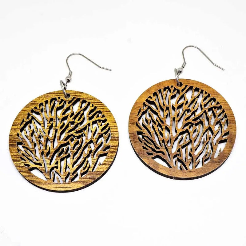 Genuine Handmade Koa Wood Tree Of Life Earring Pierce - Lacatang Shop