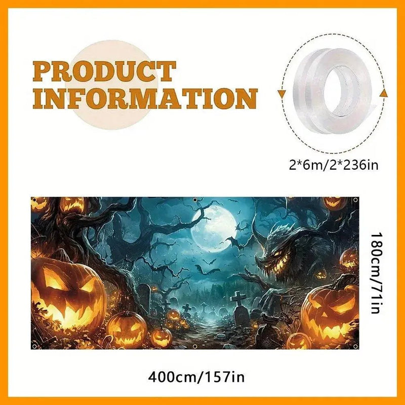 Halloween Garage Door Banner Decoration, Misty Forest Pumpkin Lantern Scene - Lacatang Shop