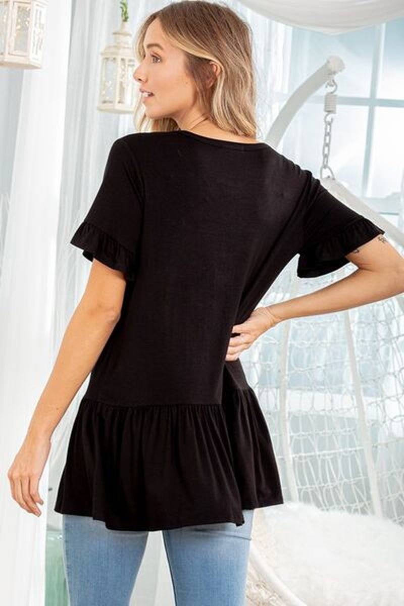 Heimish Full Size Ruffled V - Neck Short Sleeve Blouse plus Size - Lacatang Shop