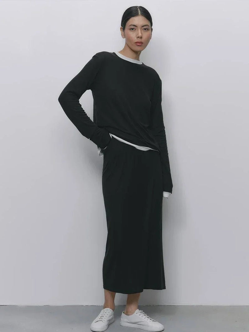 Hirsionsan Modal Soft Loose Sets Women 2025 Casual Two Pieces Long Sleeve T Shirts and High Waist Dresses Outfits Tracksuit - Lacatang Shop