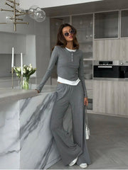 Hirsionsan Modal Soft Loose Sets Women 2025 Casual Two Pieces Long Sleeve T Shirts and High Waist Dresses Outfits Tracksuit - Lacatang Shop