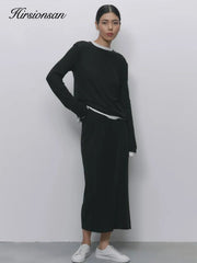 Hirsionsan Modal Soft Loose Sets Women 2025 Casual Two Pieces Long Sleeve T Shirts and High Waist Dresses Outfits Tracksuit - Lacatang Shop