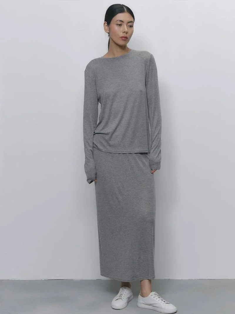 Hirsionsan Modal Soft Loose Sets Women 2025 Casual Two Pieces Long Sleeve T Shirts and High Waist Dresses Outfits Tracksuit - Lacatang Shop