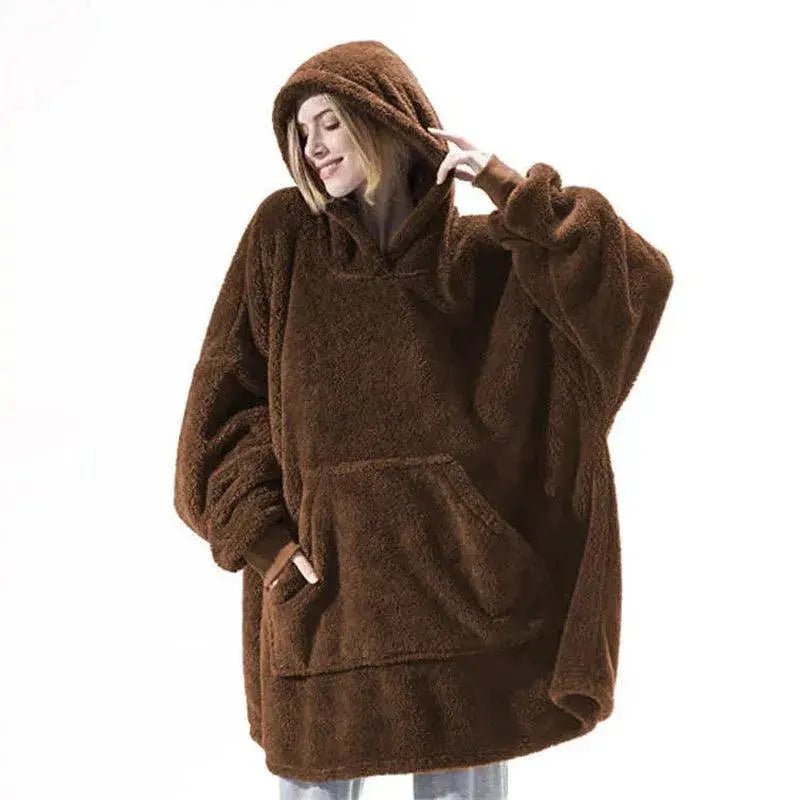 Hoodie Sweatshirt with Big Pocket Tops Sweater Comfortable Loose Double - Sided Fleece Thicker Wearable Blanket - Lacatang Shop
