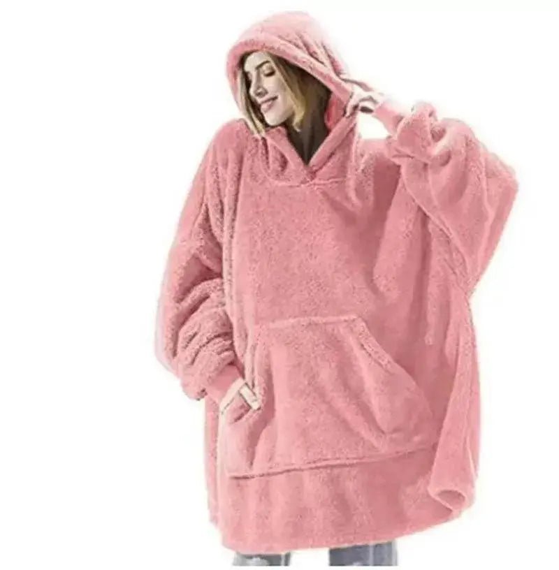 Hoodie Sweatshirt with Big Pocket Tops Sweater Comfortable Loose Double - Sided Fleece Thicker Wearable Blanket - Lacatang Shop