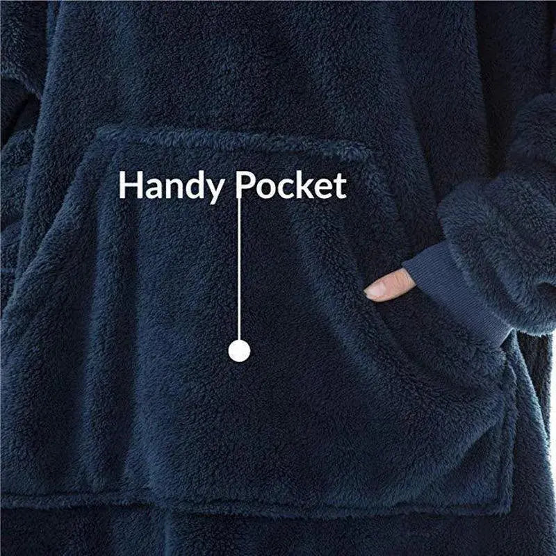 Hoodie Sweatshirt with Big Pocket Tops Sweater Comfortable Loose Double - Sided Fleece Thicker Wearable Blanket - Lacatang Shop