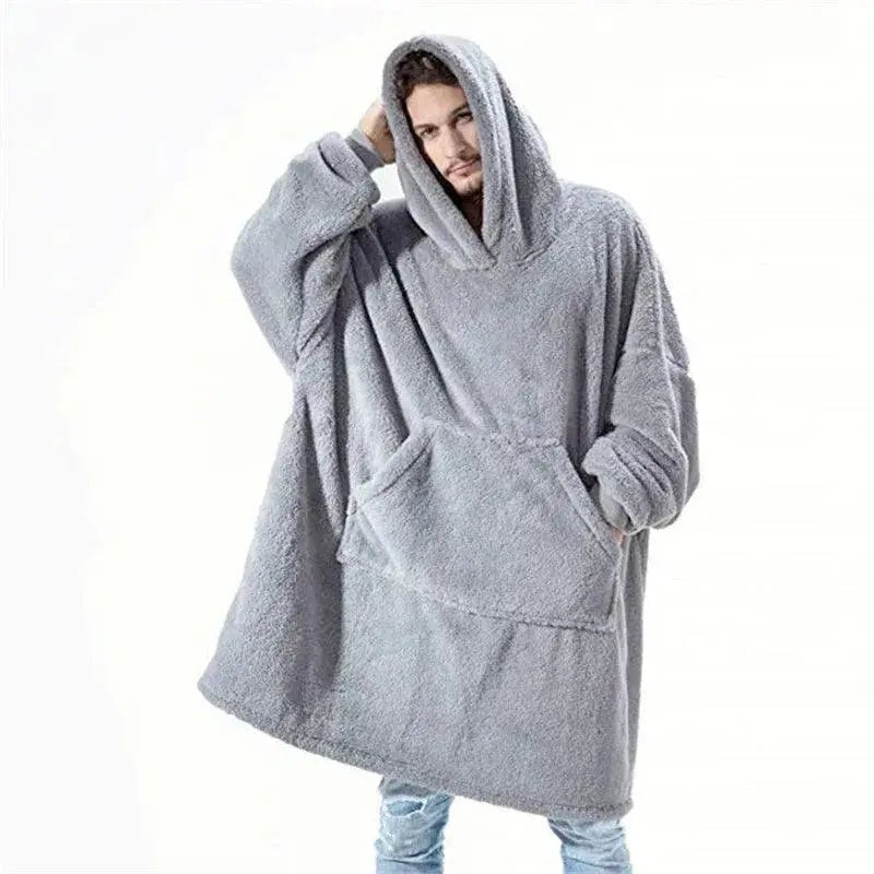 Hoodie Sweatshirt with Big Pocket Tops Sweater Comfortable Loose Double - Sided Fleece Thicker Wearable Blanket - Lacatang Shop