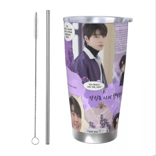 Hwang In Yeop 20oz Stainless Steel Car Mug Straw Thermal Iced Travel Cup Vacuum Insulated Coffee Hot Cup - Lacatang Shop