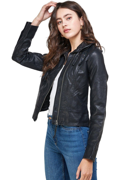 Double Buckle High Neck Vegan Leather Biker Jacket - Lacatang Shop