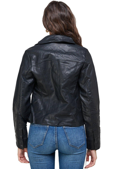 Double Buckle High Neck Vegan Leather Biker Jacket - Lacatang Shop