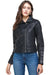 Double Buckle High Neck Vegan Leather Biker Jacket - Lacatang Shop