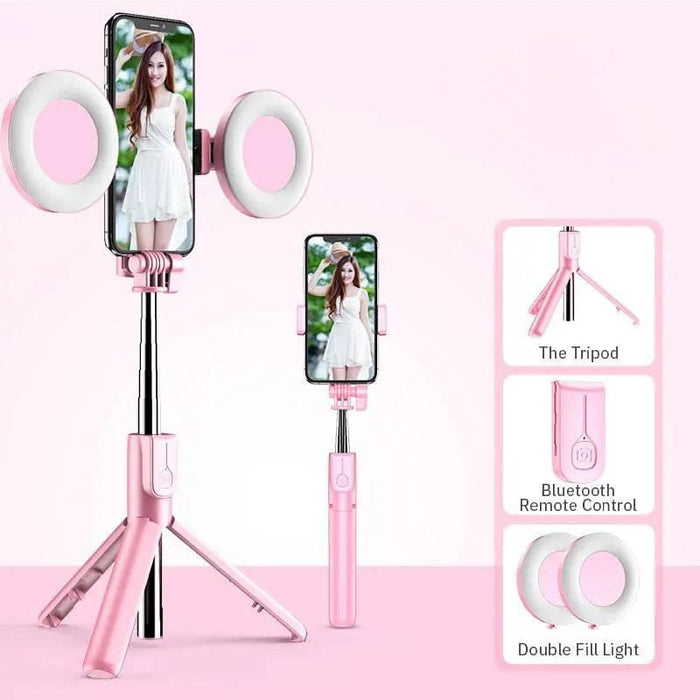 4In1 Wireless Bluetooth Compatible Selfie Stick LED Ring Light Extendable Handheld Monopod Live Tripod for Iphone 15 14 13 - Lacatang Shop