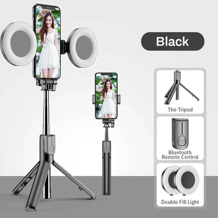 4In1 Wireless Bluetooth Compatible Selfie Stick LED Ring Light Extendable Handheld Monopod Live Tripod for Iphone 15 14 13 - Lacatang Shop