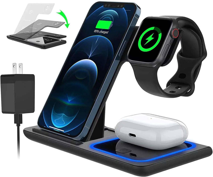 3 in 1 Wireless Charger, 18W Fast Charging Station for Iphone 15/14/13/12 /11/Pro Max/12 Pro /Xr,Wireless Charging Stand for Iwatch Series SE 9/8/7/6/5/4/3, Airpods Pro/3/2 (With QC3.0 Adapter) - Lacatang Shop