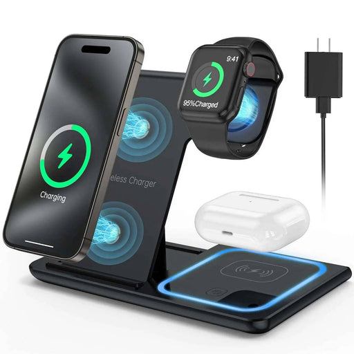 3 in 1 Wireless Charger, 18W Fast Charging Station for Iphone 15/14/13/12 /11/Pro Max/12 Pro /Xr,Wireless Charging Stand for Iwatch Series SE 9/8/7/6/5/4/3, Airpods Pro/3/2 (With QC3.0 Adapter) - Lacatang Shop