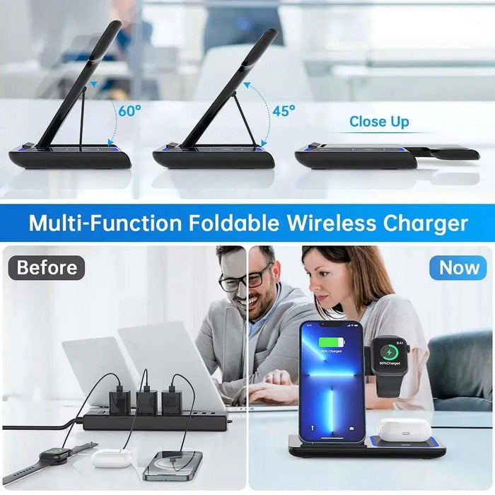 3 in 1 Wireless Charger, 18W Fast Charging Station for Iphone 15/14/13/12 /11/Pro Max/12 Pro /Xr,Wireless Charging Stand for Iwatch Series SE 9/8/7/6/5/4/3, Airpods Pro/3/2 (With QC3.0 Adapter) - Lacatang Shop