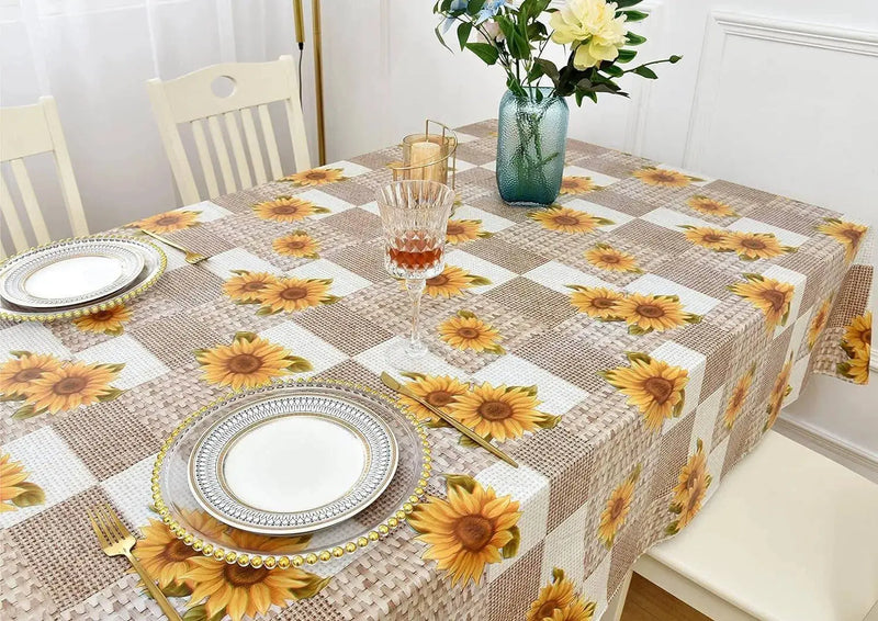 Indoor Outdoor Patio Premium Vinyl Rectangular Tablecloth, Flannel Backing, Spill Proof Wipeable Cover for Dining Table, Sunflowers Pattern, for Tables up to 60 X 84 Inch 

Protect Your Outdoor Dining Table with Our Sunflowers Tablecloth - Spill Proof and Wipeable, Fits up to 60 x 84 Inch Tables  AliExpress Lacatang Shop 