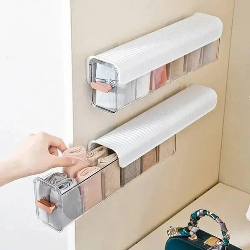 Wall-Mounted Underwear Sock Storage Box Bra Garments Holder Bin Easy to Find Space-Saving Adjustable Bedroom Storage Organizer Space-Saving Wall-Mounted Underwear & Sock Storage Organizer Box  AliExpress Lacatang Shop 