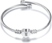 Personalized Initial Heart Letter Cuff Bracelet for Women and Girls A-Z