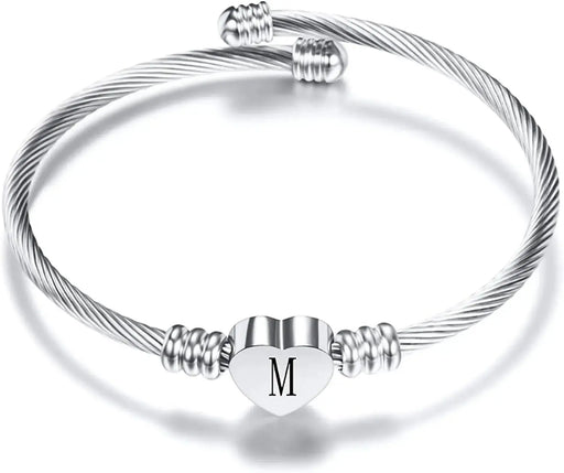 Personalized Initial Heart Letter Cuff Bracelet for Women and Girls A-Z