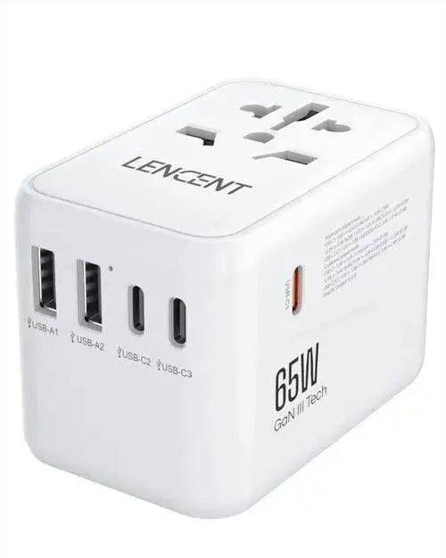 LENCENT 65W/100W GaN International Travel Adapter with 2USB 3 Type C - Lacatang Shop
