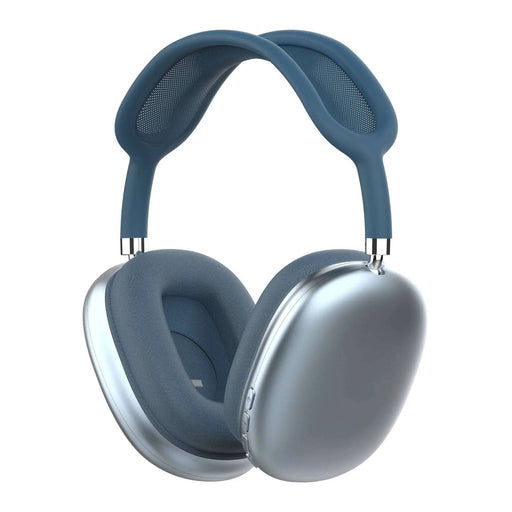 Introducing the Lilac Milo Wireless Sport Bluetooth Headphones with in Ear Detect Function. These over-ear headphones boast a modern aesthetic, with sleek silver ear cups complemented by a muted blue headband and ear cushions. Enjoy powerful bass stereo sound and ultimate comfort thanks to the mesh canopy on the headband.