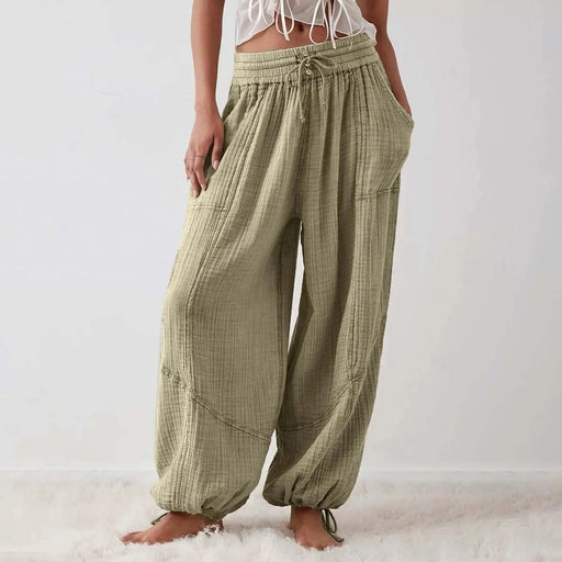Loose Lantern Pants Women'S Solid Color Drawstring Wide Leg Pants Elastic Waistband Casual Pants Oversized Sports Pants For Wome - Lacatang Shop