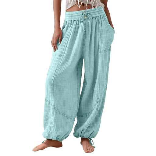 Loose Lantern Pants Women'S Solid Color Drawstring Wide Leg Pants Elastic Waistband Casual Pants Oversized Sports Pants For Wome - Lacatang Shop