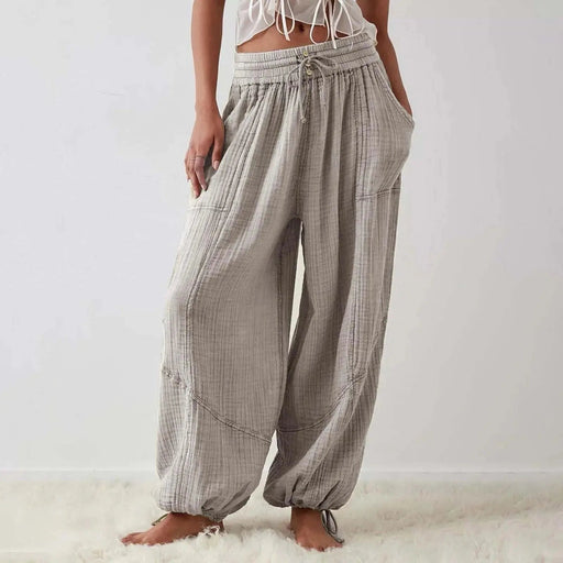 Loose Lantern Pants Women'S Solid Color Drawstring Wide Leg Pants Elastic Waistband Casual Pants Oversized Sports Pants For Wome - Lacatang Shop