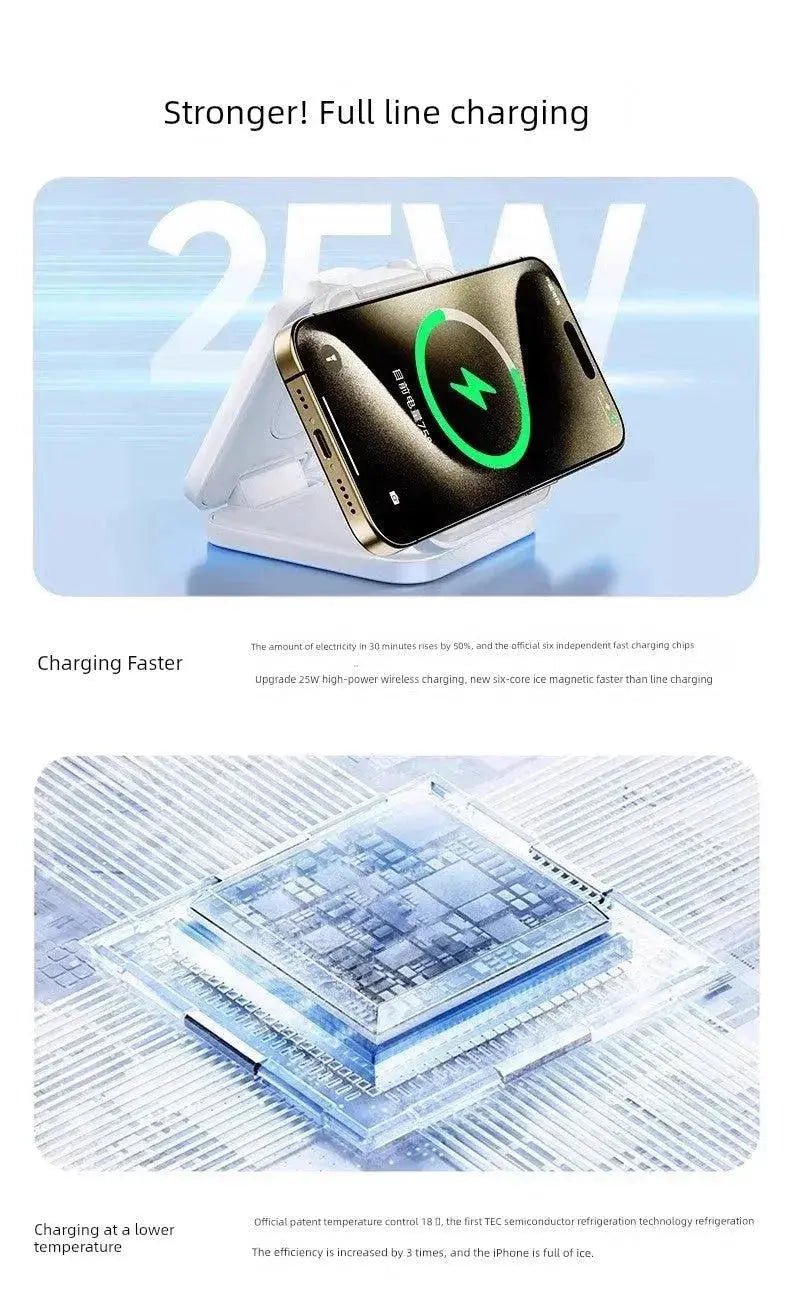 MagSafe Three - in - One Wireless Charger for Apple 15promax Mobile Phone Magnetic Iphone14/13/12 Watch AppleWatch Base Iwatchs9 Bracket Two - in - One Qi2 - Lacatang Shop