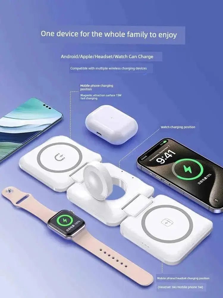 MagSafe Three - in - One Wireless Charger for Apple 15promax Mobile Phone Magnetic Iphone14/13/12 Watch AppleWatch Base Iwatchs9 Bracket Two - in - One Qi2 - Lacatang Shop